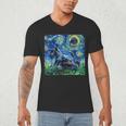 Scottish Terrier Starry Night Scotty Dog Art By Aja Men's V-Neck T-Shirt, novelty gifts, funny gifts