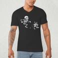Skeleton Chasing Dog Boston Terrier Halloween Pet Lover Men's V-Neck T-Shirt, novelty gifts, funny gifts