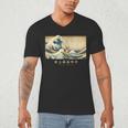 Surfing Boston Terrier Kanagawa Wave Japanese Dog For Men Women Kids Men's V-Neck T-Shirt, novelty gifts, funny gifts