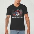 Vintage Boston Terrier Dad American Flag Father's Day Men's V-Neck T-Shirt, novelty gifts, funny gifts