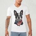 Boston Terrier American Flag Men's V-Neck T-Shirt, novelty gifts, funny gifts
