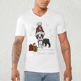 Boston Terrier Christmas T Shirt-Life Is Merrier Premium Tri-Blend Men's V-Neck T-Shirt, novelty gifts, funny gifts