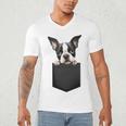 Boston Terrier Dog Puppy Dog In Pocket Cute Pet Lover Men's V-Neck T-Shirt, novelty gifts, funny gifts