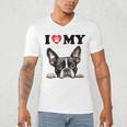 Boston Terrier I Heart My Dog Dog Lover Men's V-Neck T-Shirt, novelty gifts, funny gifts