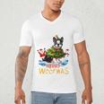 Boston Terrier Merry Christmas Tree Lights Dog X-Mas Dogs Men's V-Neck T-Shirt, novelty gifts, funny gifts