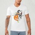 Boston Terrier Pumpkin Jack O Lantern Halloween Men's V-Neck T-Shirt, novelty gifts, funny gifts