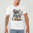Boston Terrier Skeleton Mummy Witch Halloween Men's V-Neck T-Shirt, novelty gifts, funny gifts