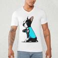 Boston Terrier Tattoos I Love Mom Men's V-Neck T-Shirt, novelty gifts, funny gifts