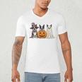 Spooky Ghost Boston Terrier Pumpkin Halloween Dog Lover Men's V-Neck T-Shirt, novelty gifts, funny gifts