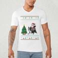 Ugly Christmas Tree Lights Xmas Santa Riding Boston Terrier Men's V-Neck T-Shirt, novelty gifts, funny gifts