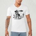 Vintage Boston Terrier UFO Western Wild West Dog Mom Dad Men's V-Neck T-Shirt, novelty gifts, funny gifts