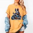 Biker Boston Terrier Dog Riding Motorbike Women's Comfort Colors T-Shirt Mustard