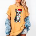 Boston Terrier Christmas Santa Hat Tree Lights Pajama Women's Comfort Colors T-Shirt Mustard
