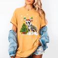 Boston Terrier Christmas Tree Lights Santa Hat Women's Comfort Colors T-Shirt Mustard
