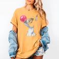 Boston Terrier Dog Blowing Chewing Bubble Gum Pink Women's Comfort Colors T-Shirt Mustard