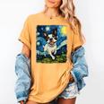 Boston Terrier Dog Starry Night Painting Women's Comfort Colors T-Shirt Mustard