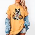 Boston Terrier Ghost Boo Halloween Costume Spooky Season Women's Comfort Colors T-Shirt Mustard