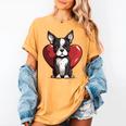 Boston Terrier Mom Dad Bostie Dog Lover Valentines Day Women's Comfort Colors T-Shirt Mustard
