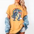 Boston Terrier Riding Dinosaur T-Rex Boys Kids Rainbow Women's Comfort Colors T-Shirt Mustard