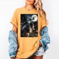 Boston Terrier Selfie Full Moon Flying Witch Halloween Dog Women's Comfort Colors T-Shirt Mustard