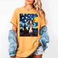 Boston Terrier Starry Night Van Gogh Art Women's Comfort Colors T-Shirt Mustard