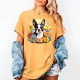 Cute Boston Terrier Spring Flower Garden Colorful Puppy Dog Women's Comfort Colors T-Shirt Mustard
