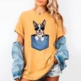 Cute Pocket Boston Terrier Lover Dog Mom Women's Comfort Colors T-Shirt Mustard