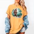 Whimsical Forest Adventures Sasquatch Bigfoot Walking Boston Terrier Dog Lovers Women's Comfort Colors T-Shirt Mustard