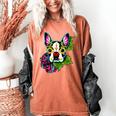 Boston Terrier In Day Of The Dead Sugar Skull Dog Women's Comfort Colors T-Shirt Yam