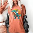 Boston Terrier Dog Riding Dinosaur T Rex Boys Women's Comfort Colors T-Shirt Yam