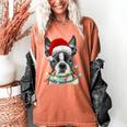 Boston Terrier Dog Santa Christmas Tree Lights Xmas Women's Comfort Colors T-Shirt Yam
