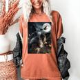 Boston Terrier Selfie Full Moon Flying Witch Halloween Dog Women's Comfort Colors T-Shirt Yam