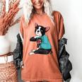 Father's Day Gift Dog Dad Boston Terrier i Love Dad Tattoo Women's Comfort Colors T-Shirt Yam
