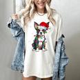 Boston Terrier Christmas Santa Hat Tree Lights Pajama Women's Comfort Colors T-Shirt Ivory