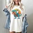 Boston Terrier Dog Riding Dinosaur T Rex Boys Women's Comfort Colors T-Shirt Ivory
