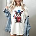 Boston Terrier Puppy Dog Holds His American Flag 4th Of July Women's Comfort Colors T-Shirt Ivory