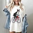 Boston Terrier Riding Bicycle Cute Bostie Biker Raglan Baseball Tee Women's Comfort Colors T-Shirt Ivory