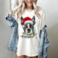 Boston Terrier Santa Christmas Tree Lights Xmas Boys Men Dog Women's Comfort Colors T-Shirt Ivory