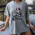 Biker Boston Terrier Dog Riding Motorbike Women's Comfort Colors T-Shirt Gray