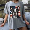 Boston Terrier Dog American Flag 4th Of July Patriotic Puppy Women's Comfort Colors T-Shirt Gray