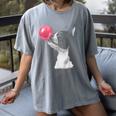 Boston Terrier Dog Blowing Chewing Bubble Gum Pink Women's Comfort Colors T-Shirt Gray