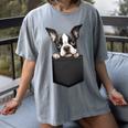 Boston Terrier Dog Puppy Dog In Pocket Cute Pet Lover Women's Comfort Colors T-Shirt Gray