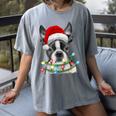 Boston Terrier Dog Santa Christmas Tree Lights Xmas Women's Comfort Colors T-Shirt Gray
