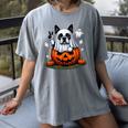 Boston Terrier Ghost Boo Halloween Kids Women's Comfort Colors T-Shirt Gray