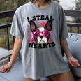Boston Terrier Heart Glasses Girls Bostie Valentines Day Women's Comfort Colors T-Shirt Gray