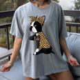 Boston Terrier Lover I Love Mom Tattoo Leopard Women's Comfort Colors T-Shirt Gray