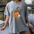 Boston Terrier Pumpkin Jack O Lantern Halloween Women's Comfort Colors T-Shirt Gray