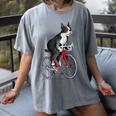 Boston Terrier Riding Bicycle Cute Bostie Biker Raglan Baseball Tee Women's Comfort Colors T-Shirt Gray