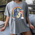 Boston Terrier Riding Dinosaur T-Rex Boys Kids Rainbow Women's Comfort Colors T-Shirt Gray