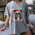 Boston Terrier Ugly Christmas Sweater Xmas For Adults Kids Women's Comfort Colors T-Shirt Gray